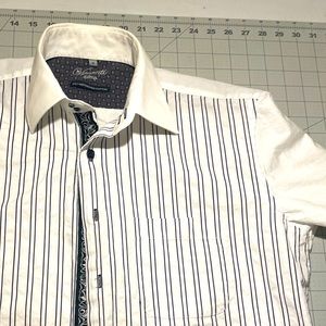 Visconti Uomo | White Long Sleeve Dress Shirt | Black Stitching Detail | Medium